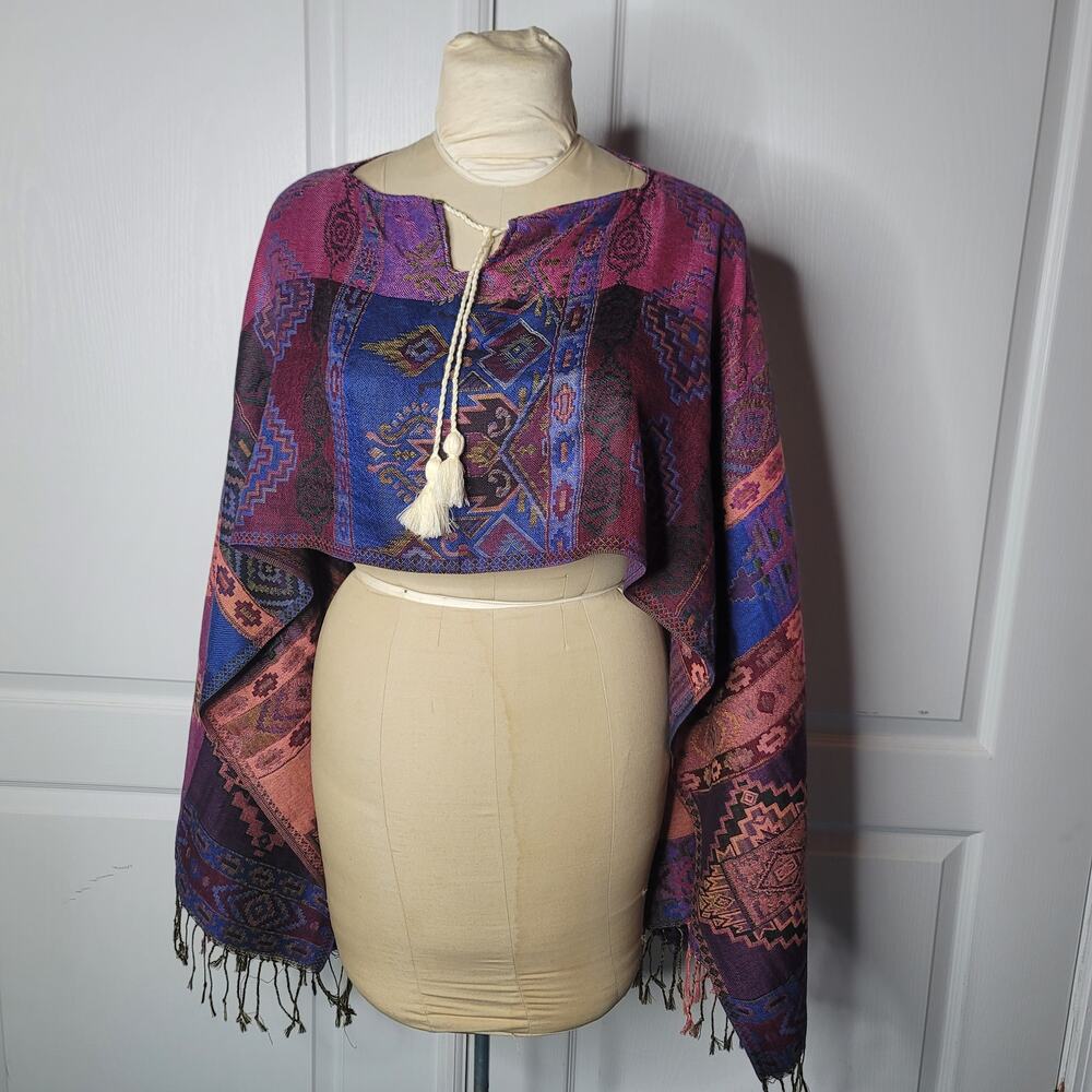 Boho hand-woven Poncho Bohemian Crop top Wrap Western Ethnic Clothing ONE SIZE